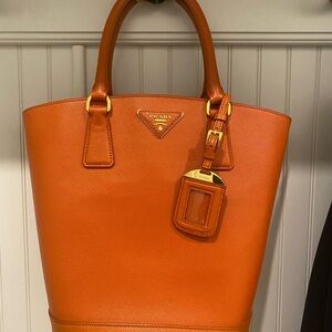 Prada Orange Textured Leather Handbag
